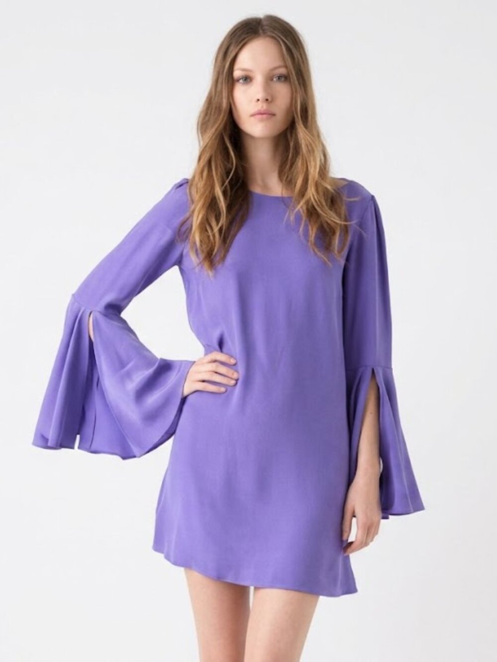 Elizabeth and James 100% Silk Bell-Sleeve Mini Dress L